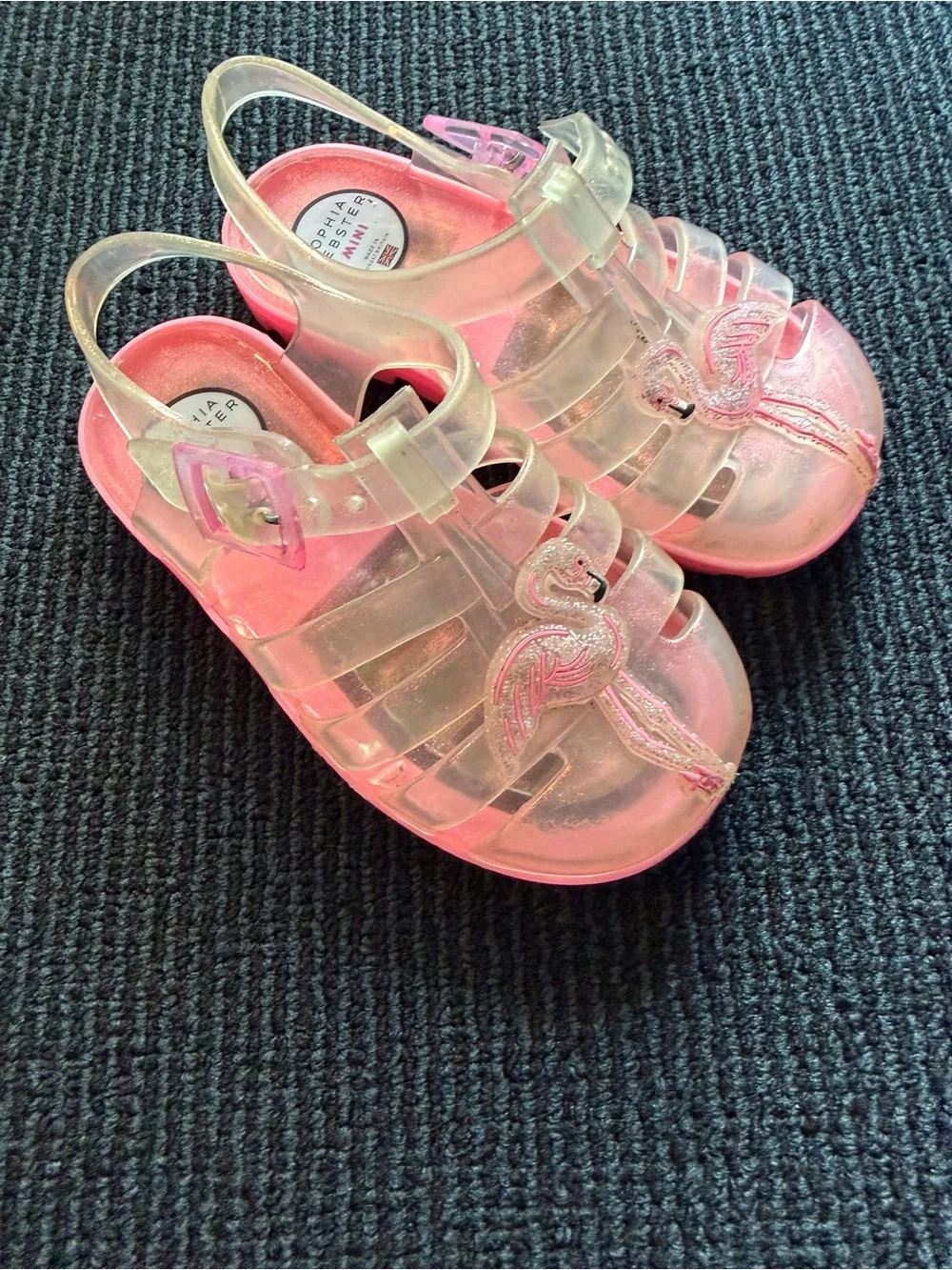 Sophia Webster Mini: UK Kids Clear Pink Jelly Sandals with Flamingo Accent